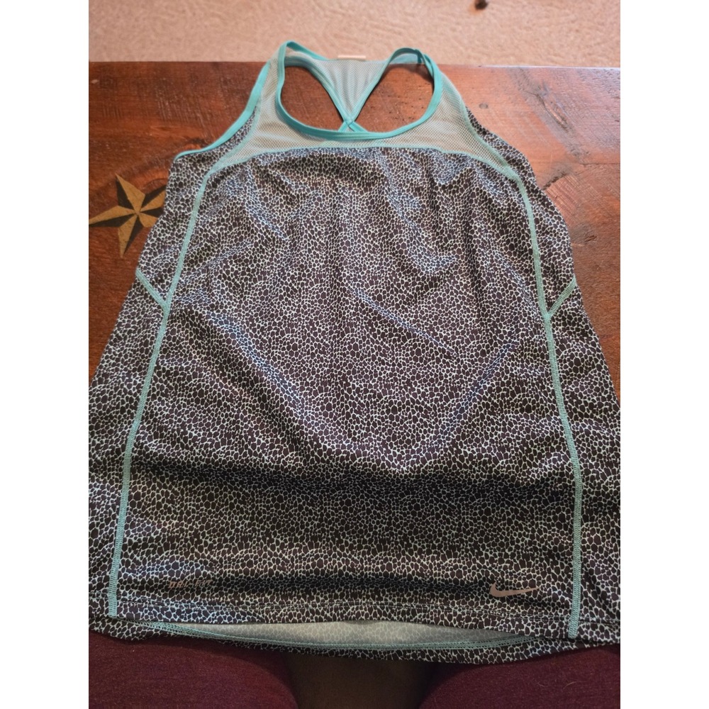 Nike Dri-FIT Pebble Print Racerback Tank Top Teal Black Womens Small